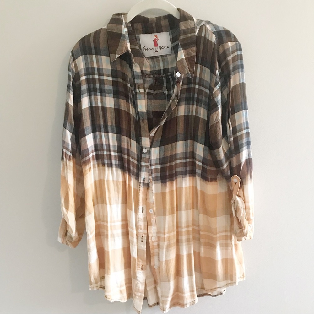 Acid wash button up with Madonna Print Sz medium